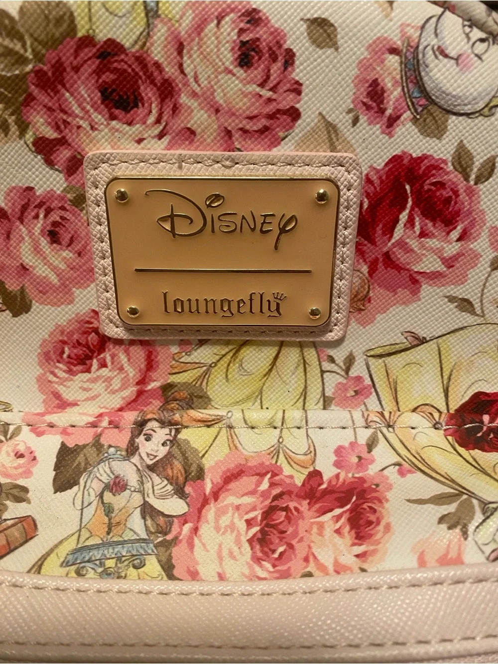 Disney Loungefly Belle Floral Mini Backpack - Pink & Gold Accents
